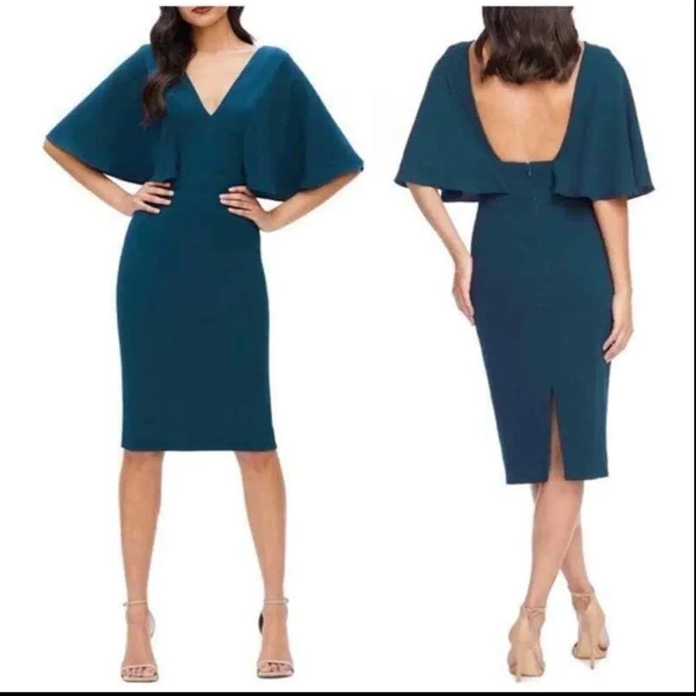 DRESS THE POPULATION LOUISA BUTTERFLY SLEEVE PEACOCK BLUE-LL8